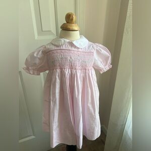 Pink Smocked Baby Dress with White Collar